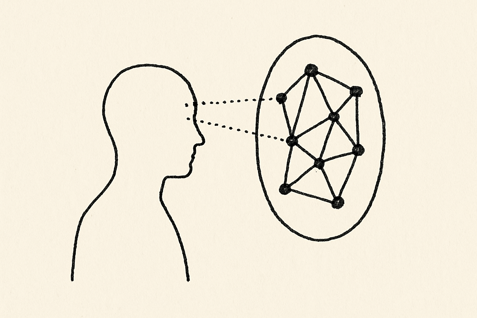 Hand mirror reflecting a network of connected nodes