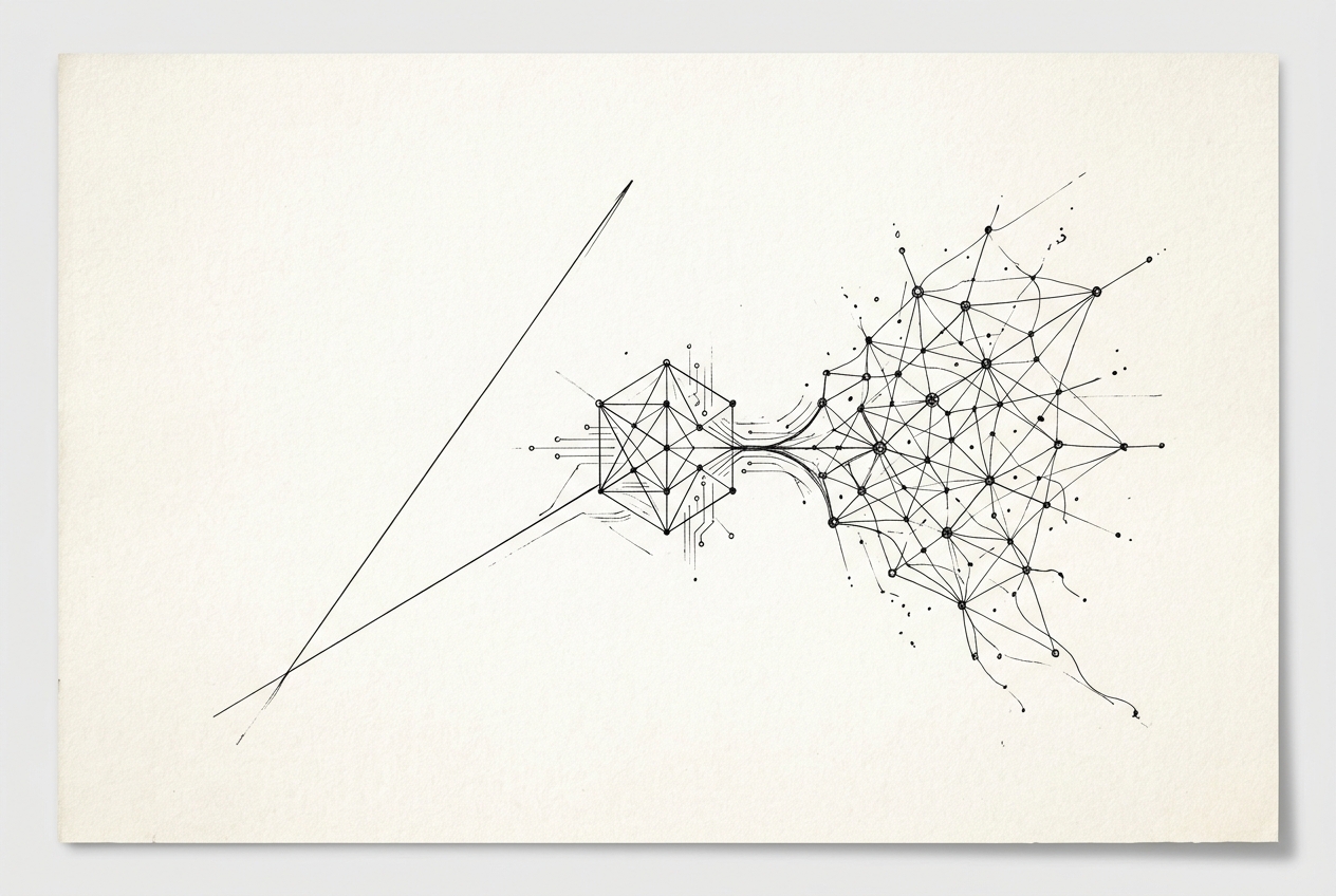 Two separate paths diverging from a central AI core — one cognition depth, one model selection
